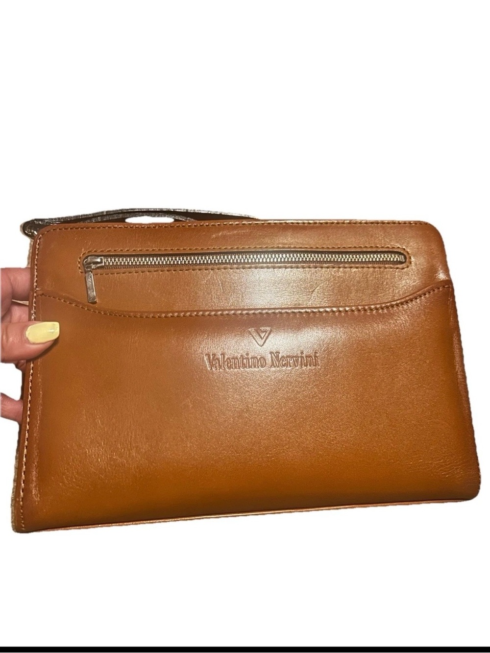 Vintage Valentino Nervini Tan Leather Clutch Bag Made In Japan Mareum Pouch